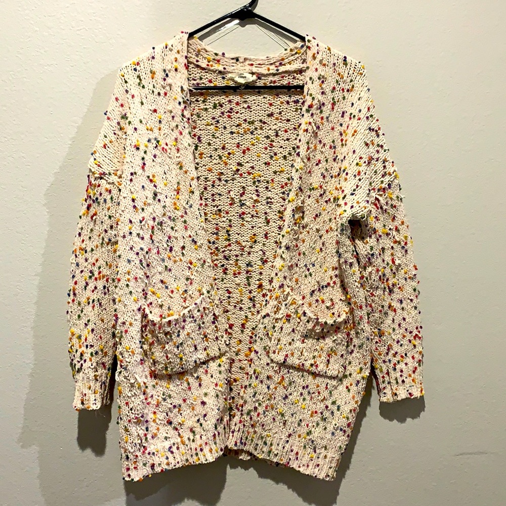 Long Multi Color Pom Pom Drop Shoulder Sweater